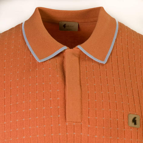 Gabicci Vintage Grid Knit Concealed Placket Polo Peach Thumbnail 2