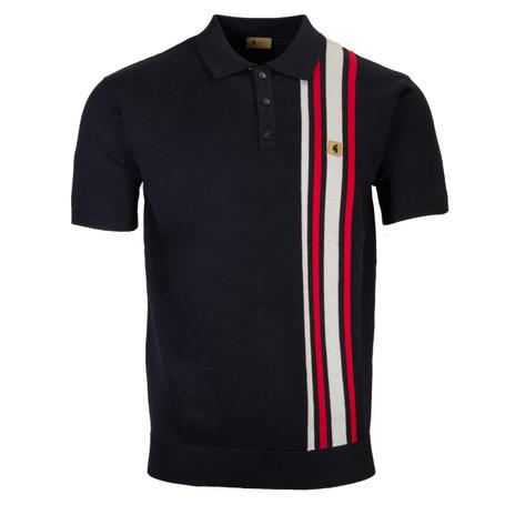 Gabicci Vintage Classic Racing Stripe Knit Polo Navy Thumbnail 1