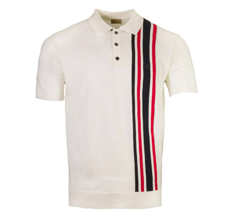 Gabicci Vintage Classic Racing Stripe Knit Polo White