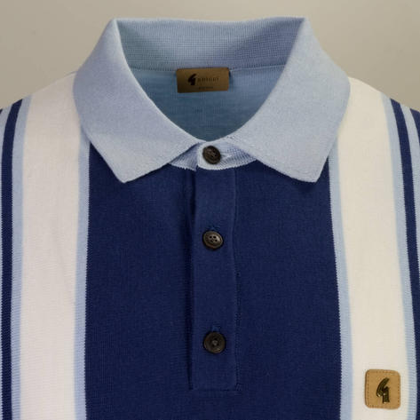 Gabicci Vintage Multi Stripe 3 Button Polo Sky Thumbnail 2