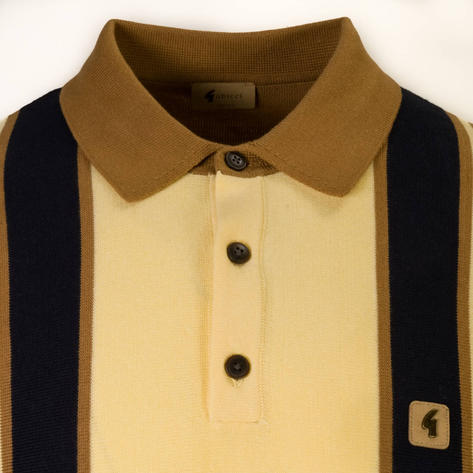 Gabicci Vintage Multi Stripe 3 Button Polo Camel Thumbnail 2