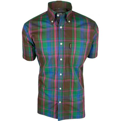 Trojan Records Mens Short Sleeve Multi Check Shirt Green Thumbnail 1