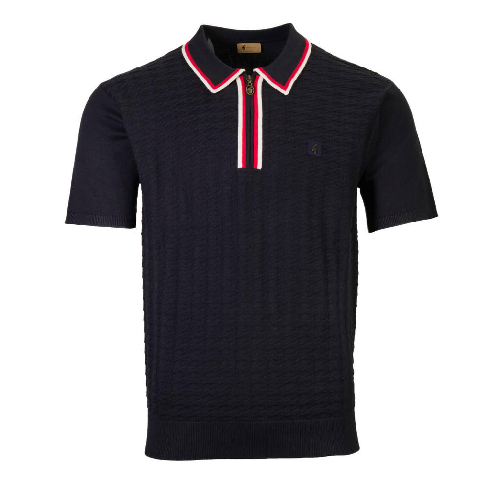 Gabicci Vintage Zip Polo Fine Gauge Knit Navy Blue