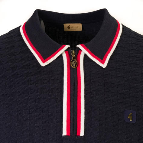 Gabicci Vintage Zip Polo Fine Gauge Knit Navy Blue Thumbnail 2