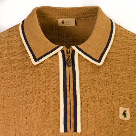 Gabicci Vintage Zip Polo Fine Gauge Knit Camel Thumbnail 2