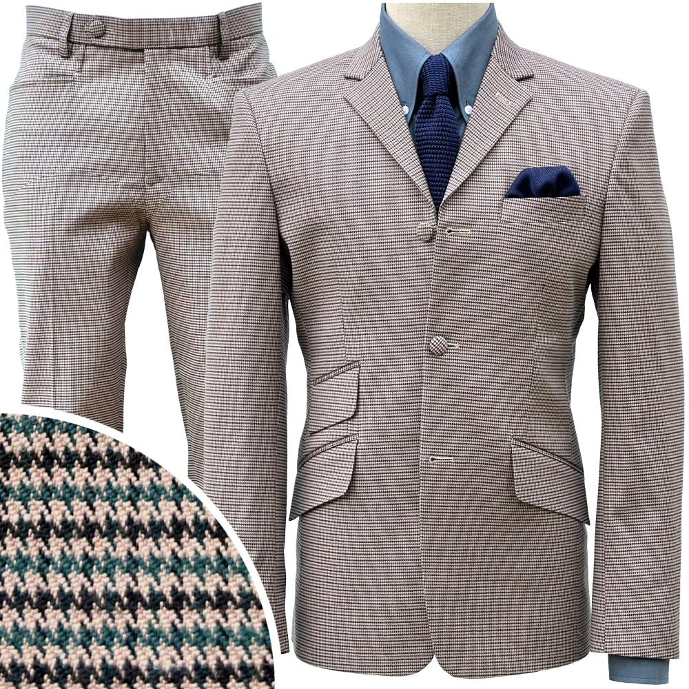 Adaptor Clothing Mod 3 Button Suit Houndstooth BEIGE Green