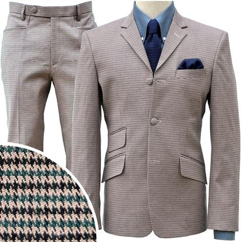 Adaptor Clothing Mod 3 Button Suit Houndstooth BEIGE Green Thumbnail 1