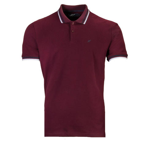 Mish Mash Basketweave Cotton Polo Shirt Burgundy Thumbnail 1