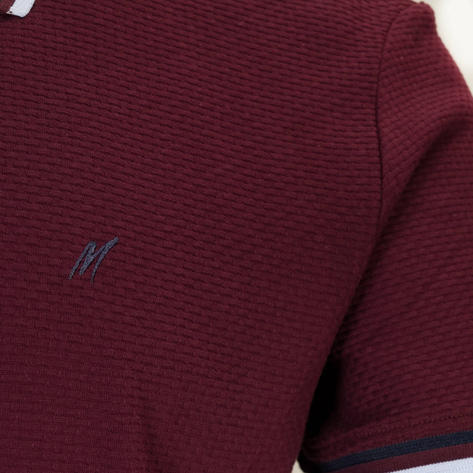 Mish Mash Basketweave Cotton Polo Shirt Burgundy Thumbnail 3