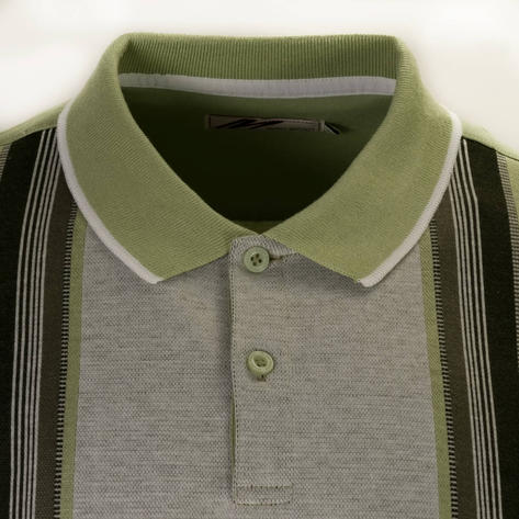 Mish Mash Jersey Stripe Panel Polo Shirt Sage Thumbnail 2