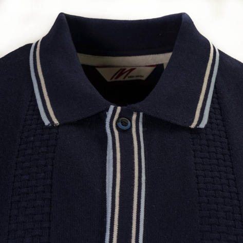 Mish Mash Fine Gauge Knit Polo Cardigan Navy Thumbnail 2