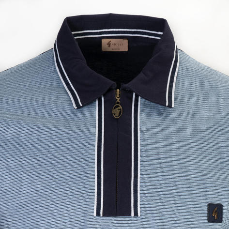 Gabicci Vintage Zip Neck Jersey Polo Navy Thumbnail 2