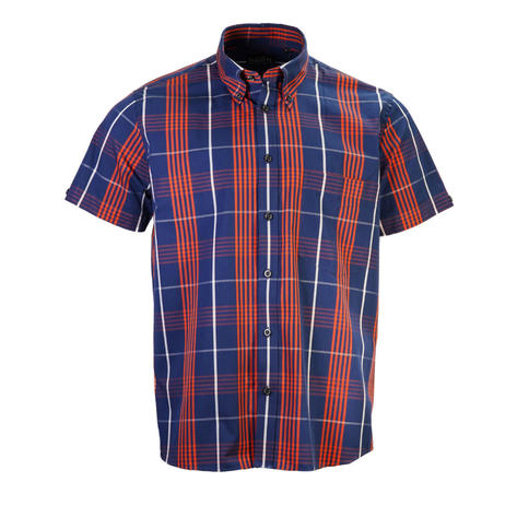Tootal Short Sleeve Button Down Check Shirt Navy And Orange Thumbnail 1