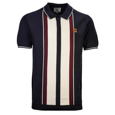 Lambretta Fine Gauge Knit Block Stripe Polo Navy Thumbnail 1