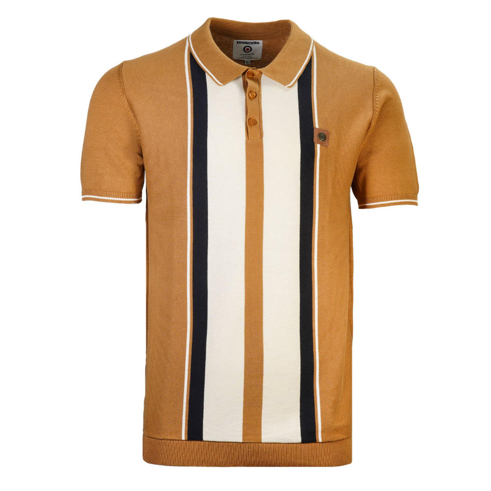 Lambretta Fine Gauge Knit Block Stripe Polo Tobacco