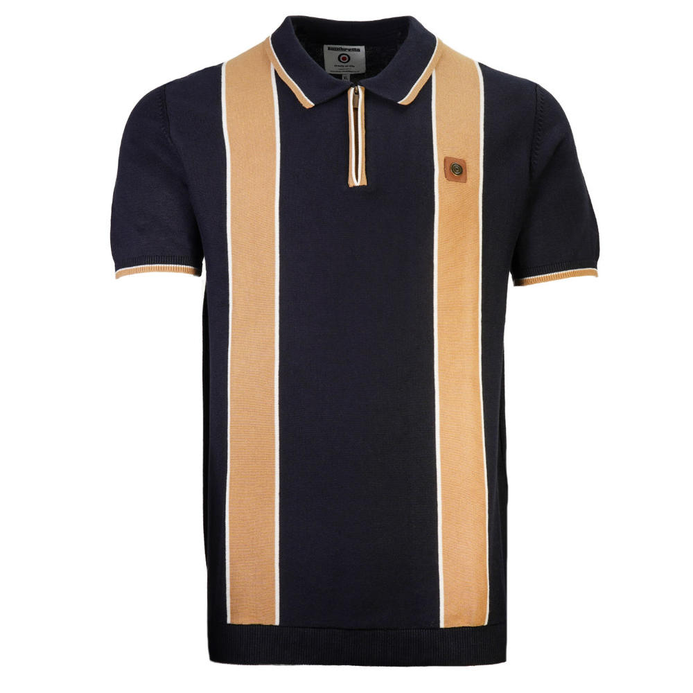 Lambretta Fine Gauge Knit Zip Neck Polo Navy