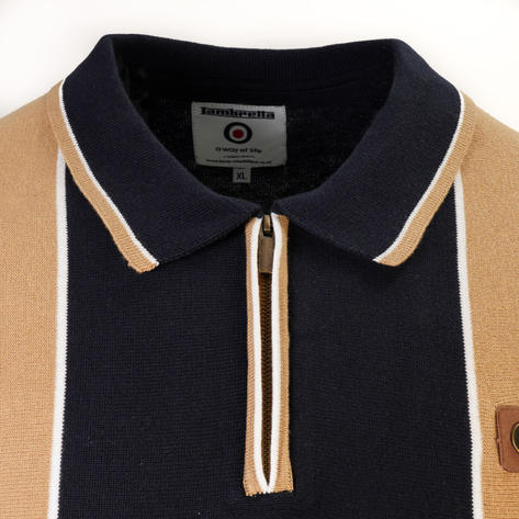 Lambretta Fine Gauge Knit Zip Neck Polo Navy Thumbnail 2