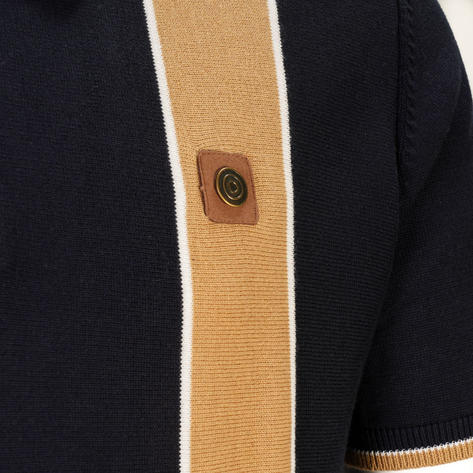 Lambretta Fine Gauge Knit Zip Neck Polo Navy Thumbnail 3