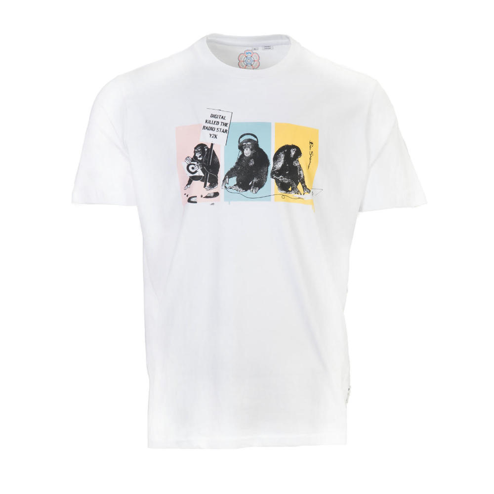 Ben Sherman 00'S Y2K Digital Graphics Print T-Shirt White