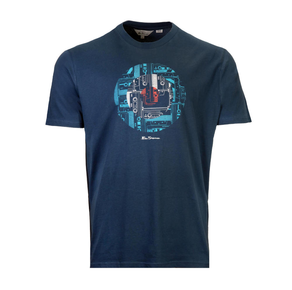 Ben Sherman Retro Cassettes Print T-Shirt Denim Blue
