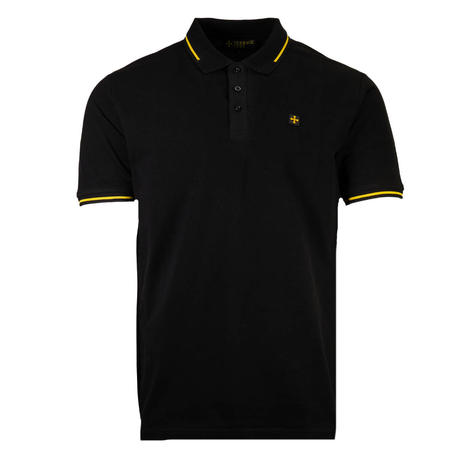 Terrace Cult Premium Pique Tipped Polo Shirt Black / Gold Thumbnail 1