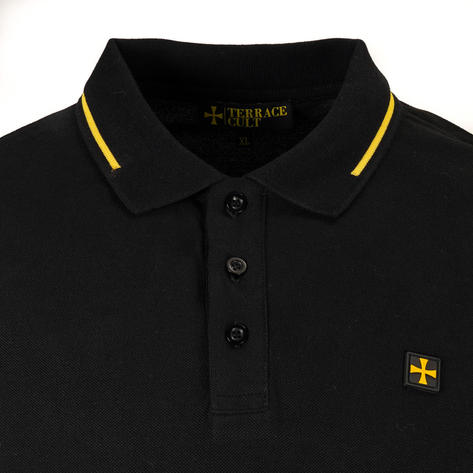 Terrace Cult Premium Pique Tipped Polo Shirt Black / Gold Thumbnail 2