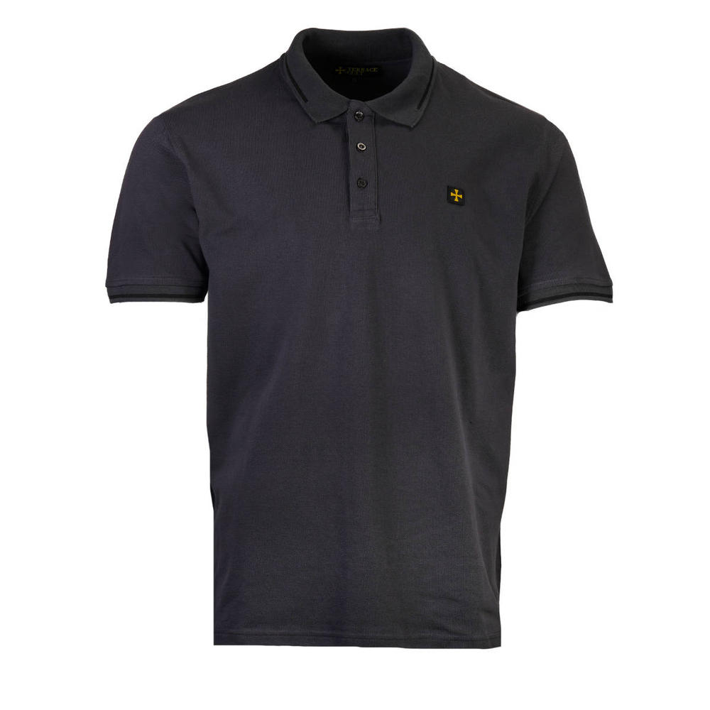 Terrace Cult Premium Pique Tipped Polo Shirt Charcoal