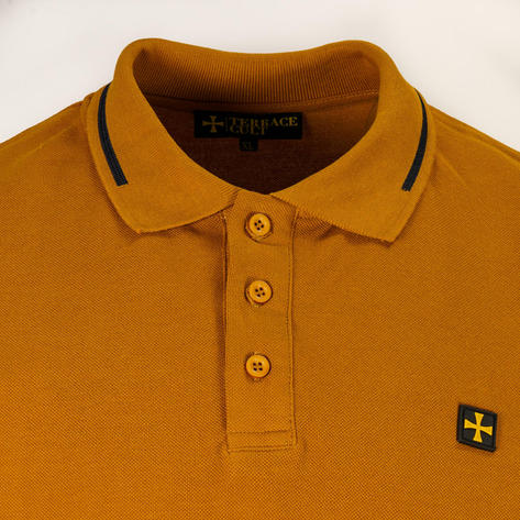 Terrace Cult Premium Pique Tipped Polo Shirt Cumin Thumbnail 2