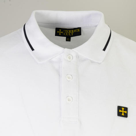 Terrace Cult Premium Pique Tipped Polo Shirt White Thumbnail 2