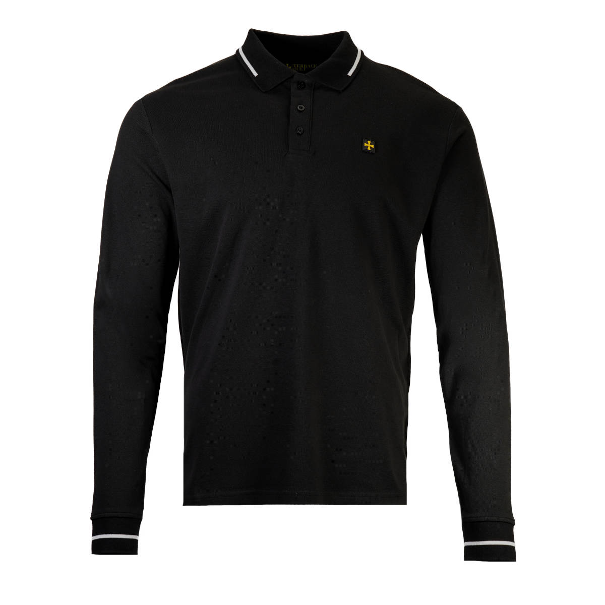 /Terrace Cult Premium Pique Long Sleeve Polo Shirt Black / White ...