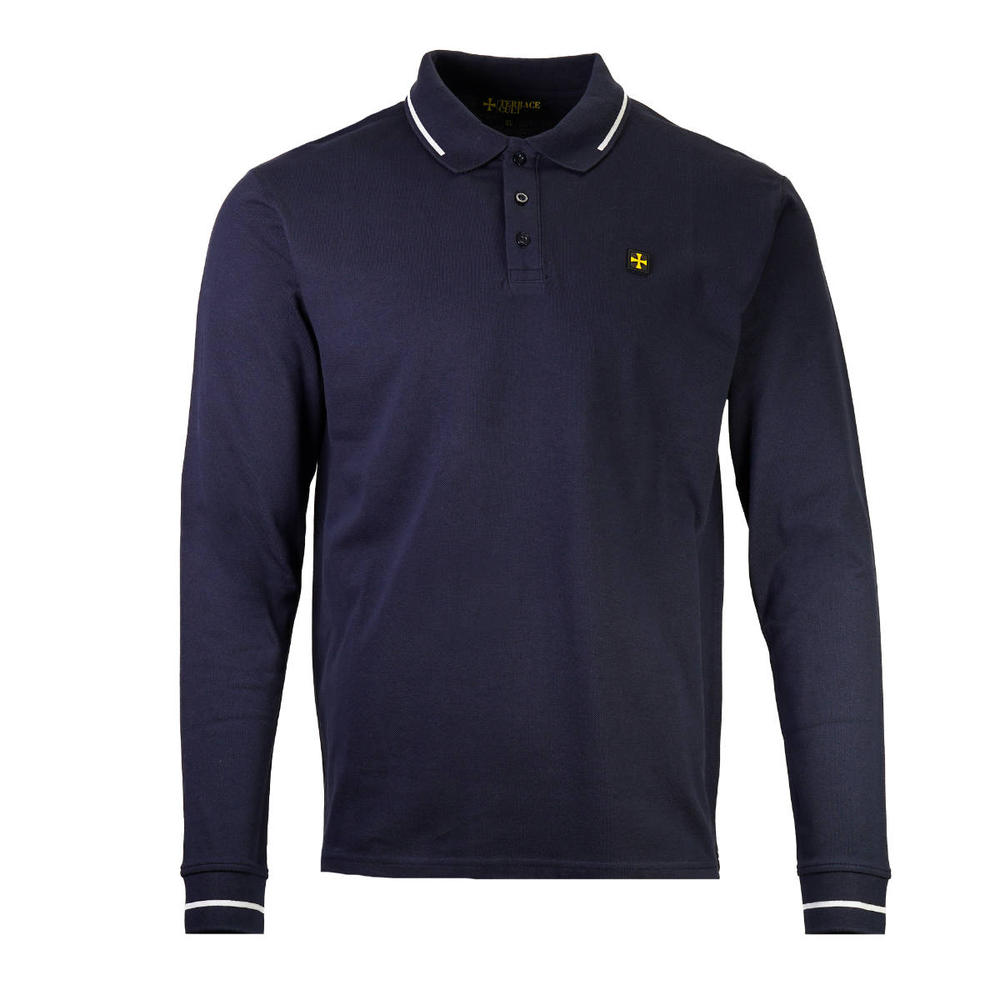 Terrace Cult Premium Pique Long Sleeve Polo Shirt Navy / White