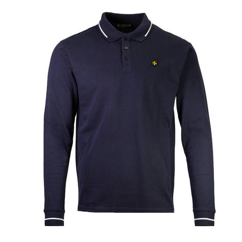 Terrace Cult Premium Pique Long Sleeve Polo Shirt Navy / White Thumbnail 1