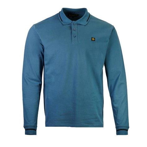 Terrace Cult Premium Pique Long Sleeve Polo Shirt Cool Blue Thumbnail 1