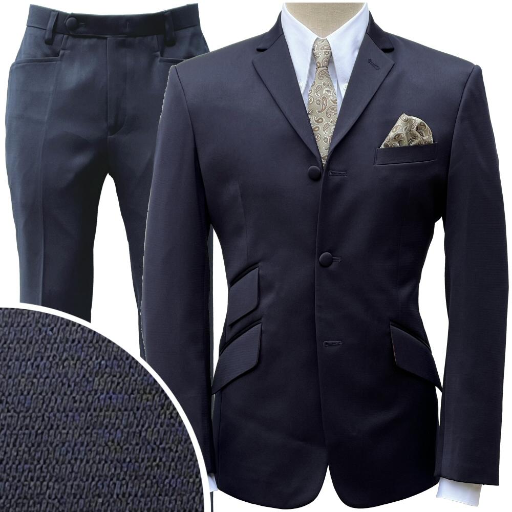 Adaptor Clothing Mod 3 Button Texture Plain Suit NAVY Blue