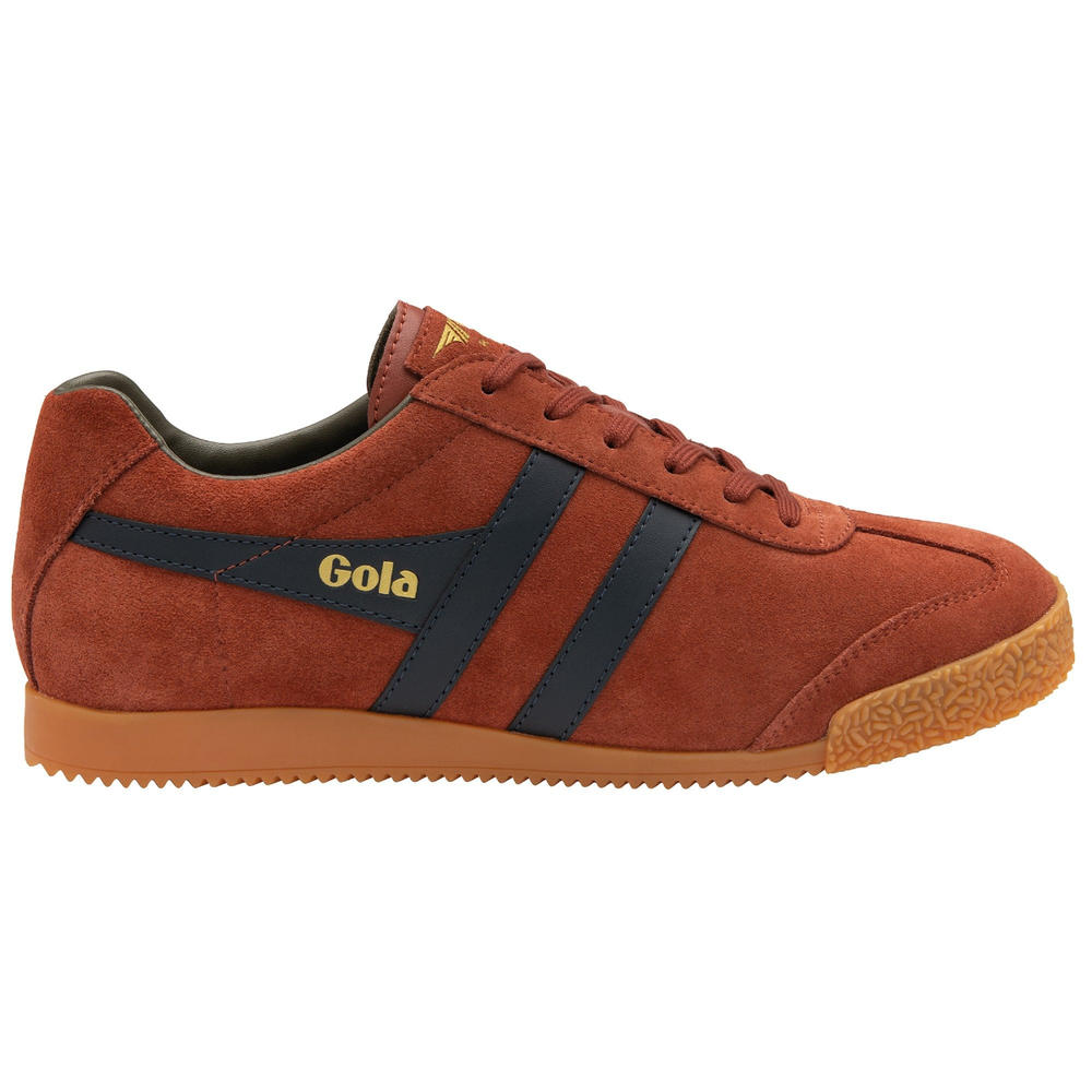 Gola Harrier Classic Twin Stripe Suede Trainer Rust / Navy / Khaki