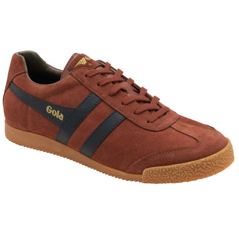 Gola Harrier Classic Twin Stripe Suede Trainer Rust / Navy / Khaki Thumbnail 2