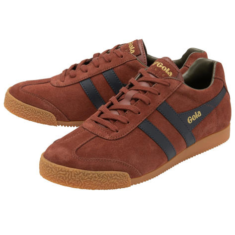 Gola Harrier Classic Twin Stripe Suede Trainer Rust / Navy / Khaki Thumbnail 3