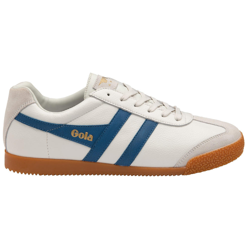 Gola Harrier Classic Twin Stripe Leather  Mens Trainer White Marine Blue