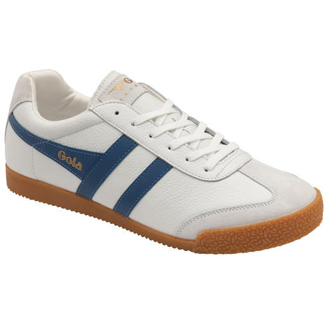 Gola Harrier Classic Twin Stripe Leather  Mens Trainer White Marine Blue Thumbnail 2