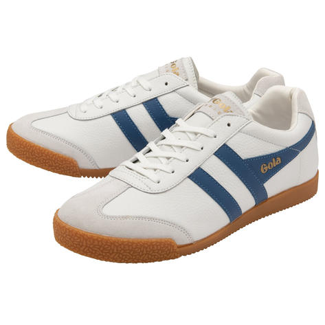 Gola Harrier Classic Twin Stripe Leather  Mens Trainer White Marine Blue Thumbnail 3