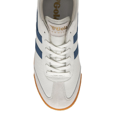 Gola Harrier Classic Twin Stripe Leather  Mens Trainer White Marine Blue Thumbnail 5