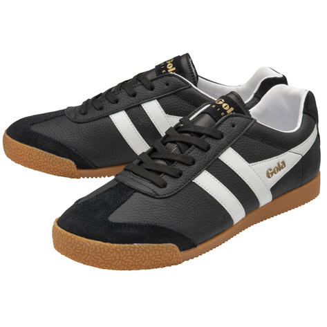 Gola Harrier Classic Twin Stripe Leather  Mens Trainer Black / White Thumbnail 3