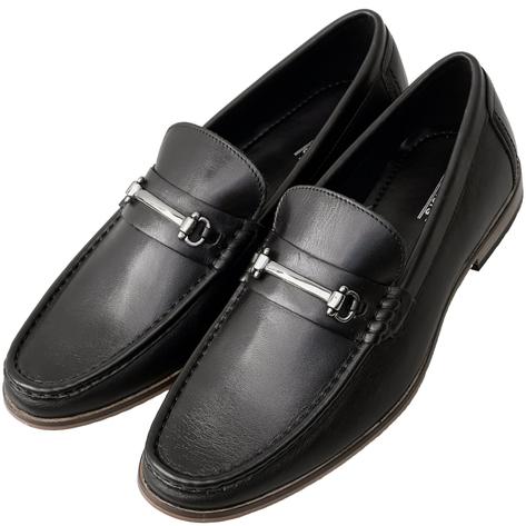 Roamers Metal Horse-Bit Bar Slip-On Leather Loafers Black Thumbnail 1