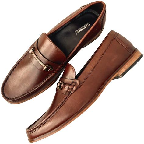 Roamers Metal Horse-Bit Bar Slip-On Leather Loafers Dark Brown Thumbnail 3