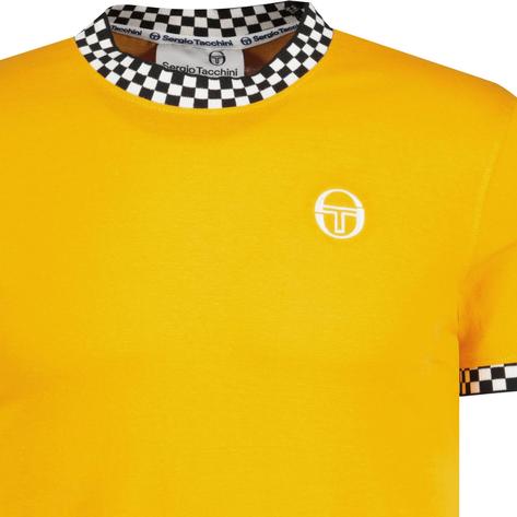 Sergio Tacchini Checkerboard Trim T Shirt Gold Thumbnail 2