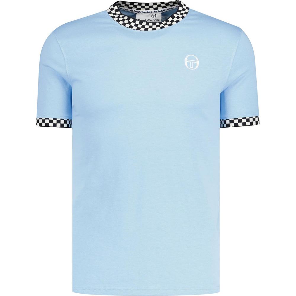 Sergio Tacchini Checkerboard Trim T Shirt Sky Blue