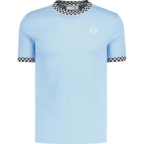 Sergio Tacchini Checkerboard Trim T Shirt Sky Blue Thumbnail 1