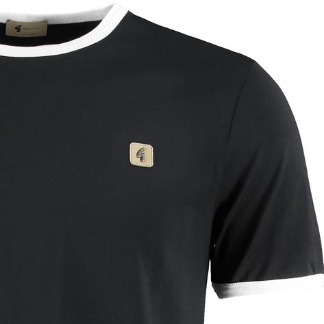 Gabicci Vintage Retro Ringer T-Shirt Black Thumbnail 2