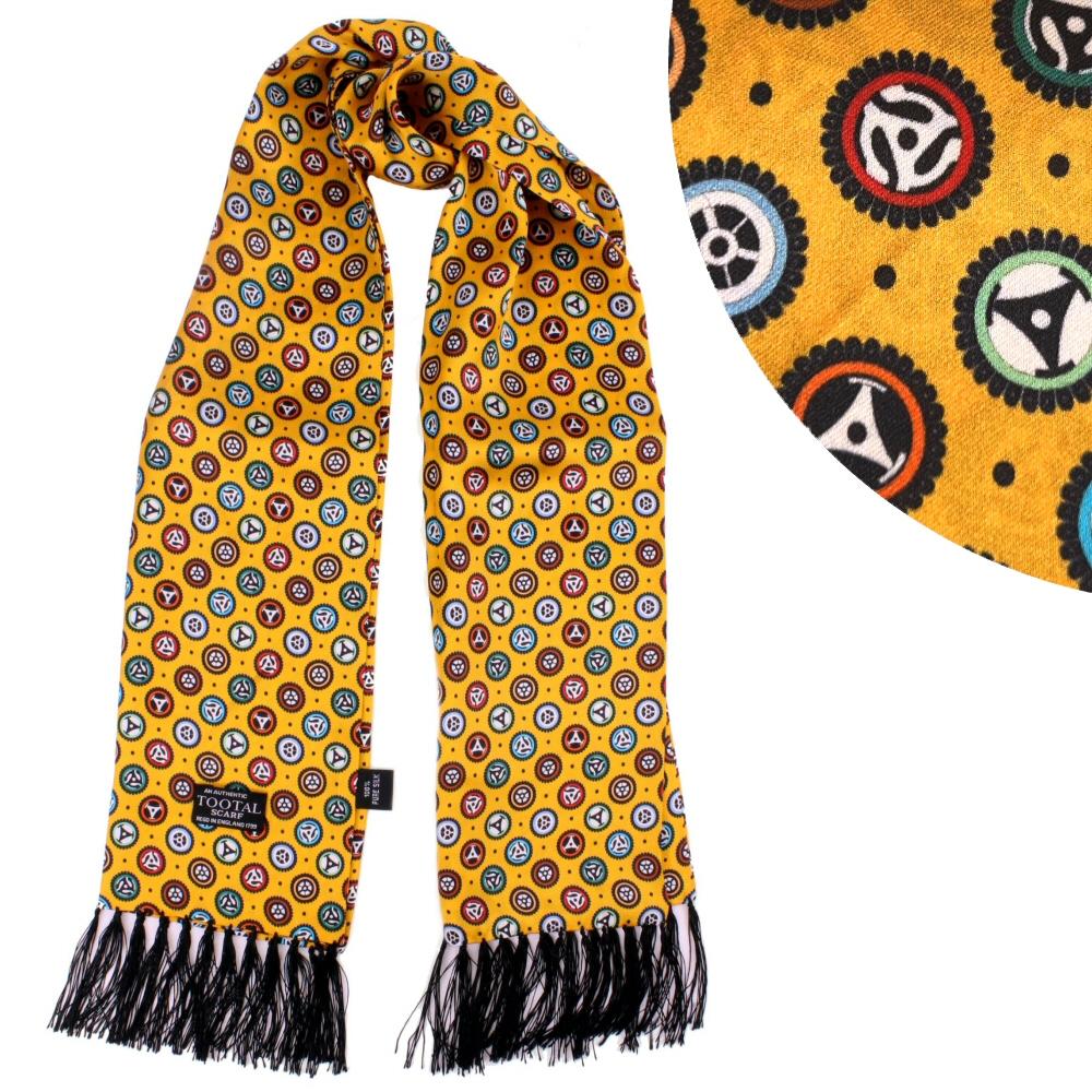 Tootal Mens 45 Vinyl Adaptor Print Silk Scarf Mustard