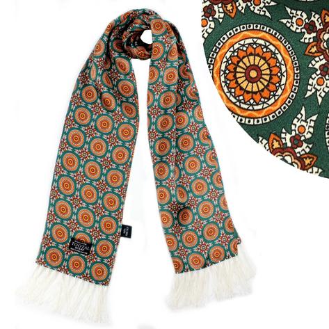 Tootal Mens Geometric Print Silk Scarf Green Orange Thumbnail 1